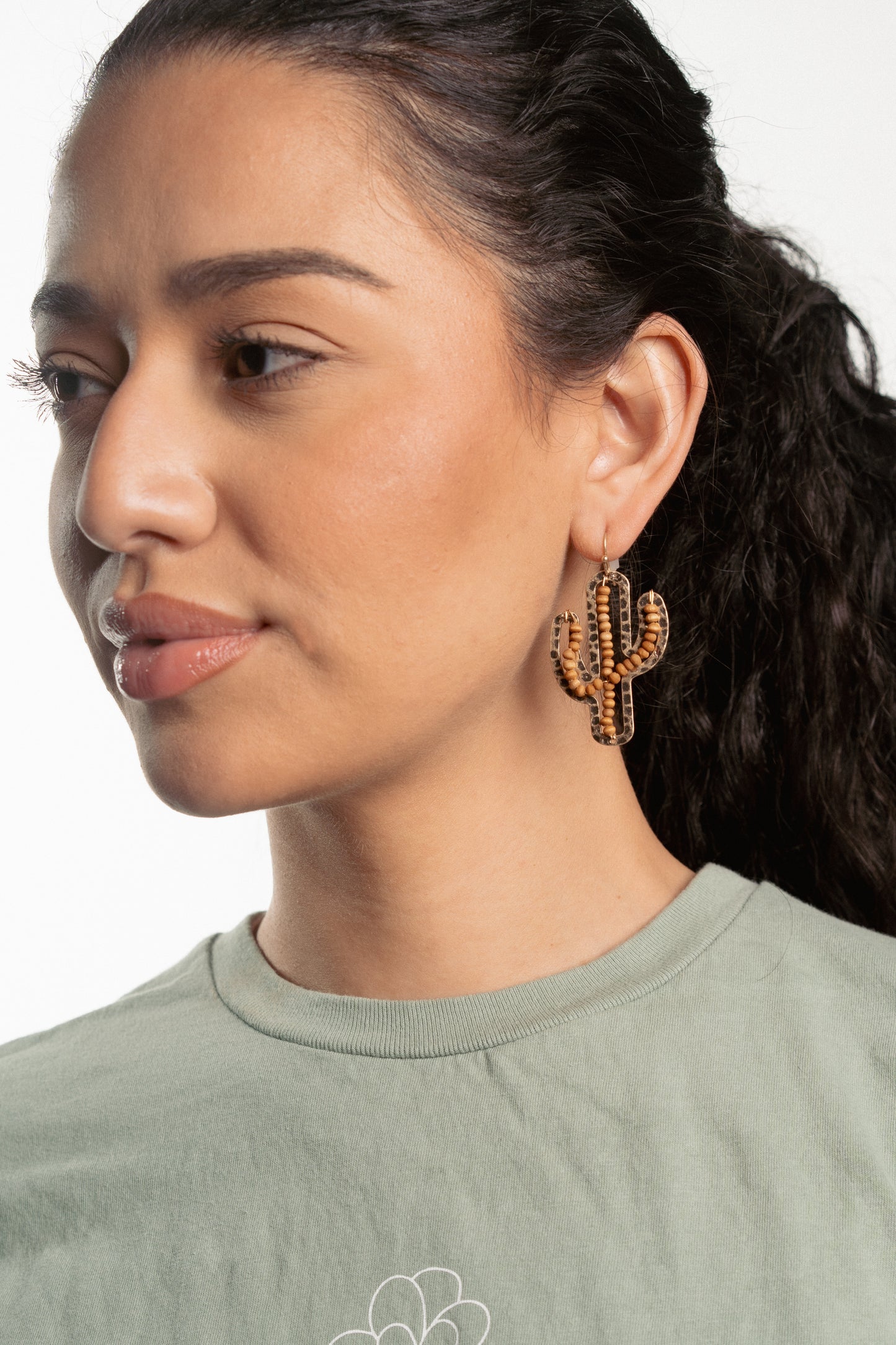 Gold Beaded Cactus Earrings