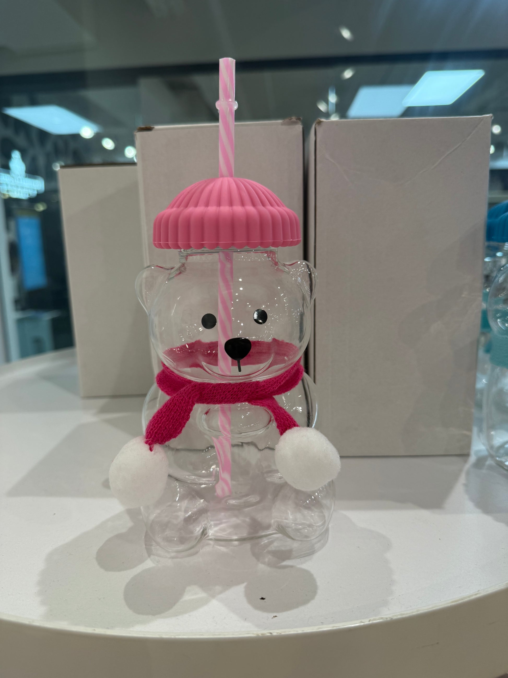 Pink glass bear cup