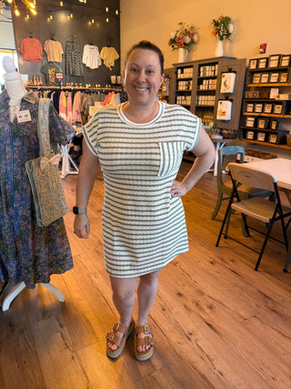Textured Stripe Short Sleeve Knit T-Shirt Dress