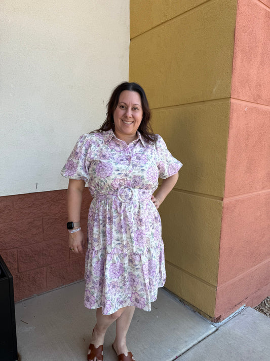 Floral Belted Shirt Dress