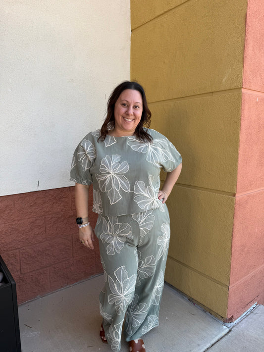 Sage Floral Pants