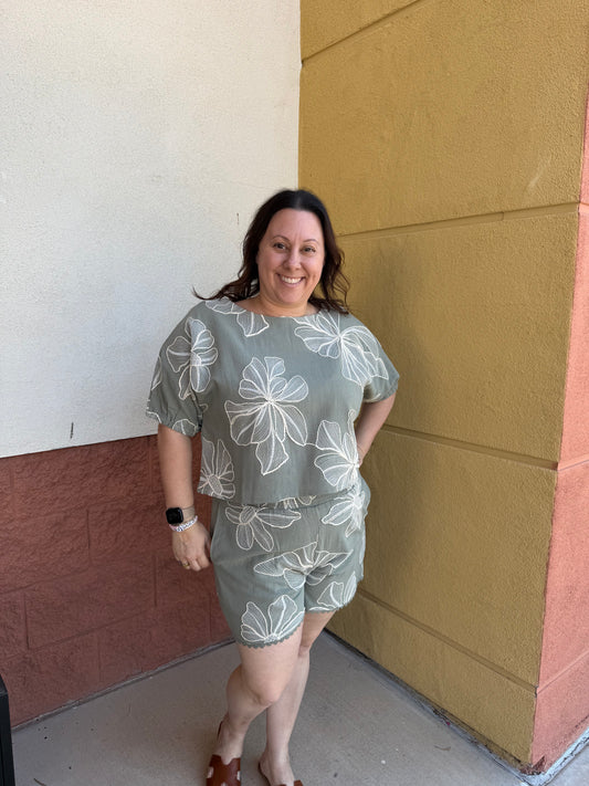 Sage Floral Shorts