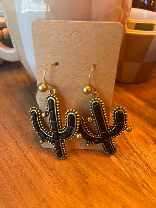 Hammered Black Cactus Earrings