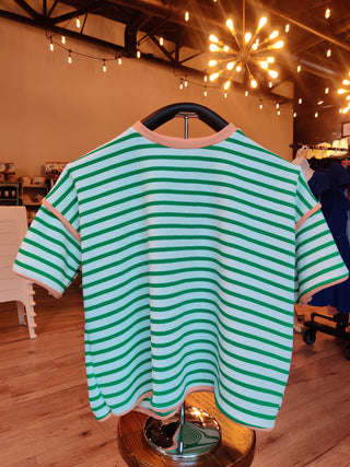 Green peach stripe matching top