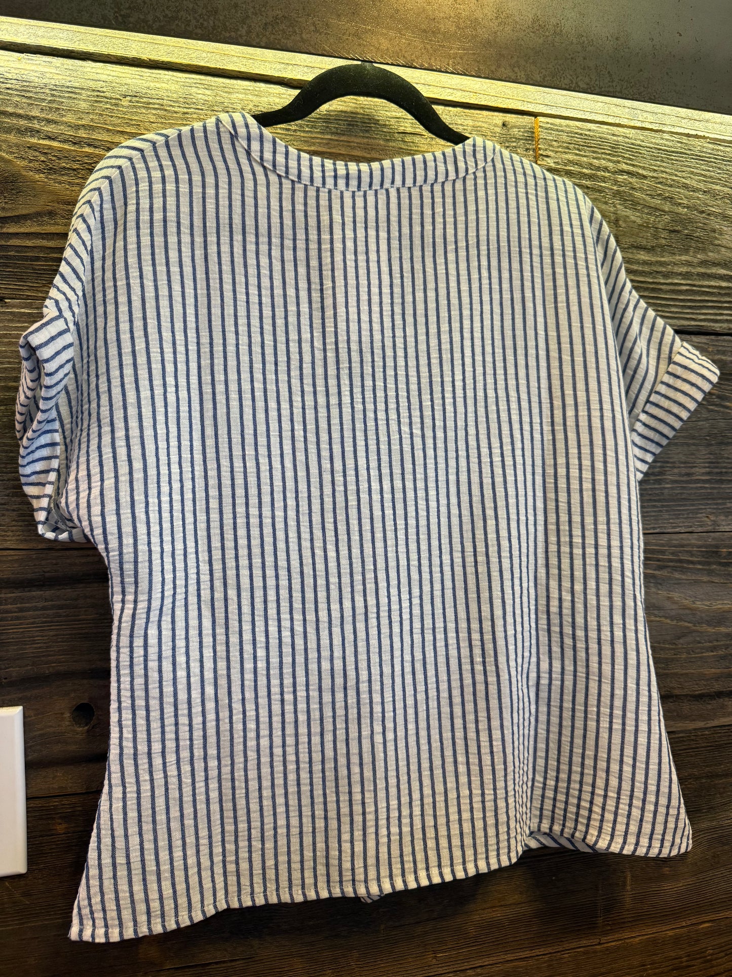 Navy Stripe Front Tie Blouse