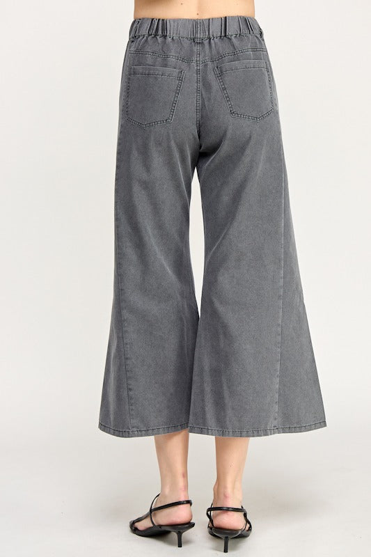 Washed Wide Leg Cropped Pant - Faded Black - 85 Local