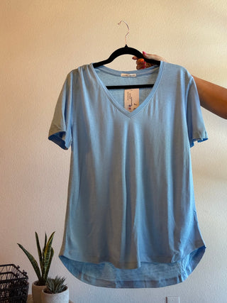 sky blue color v-neck shirt