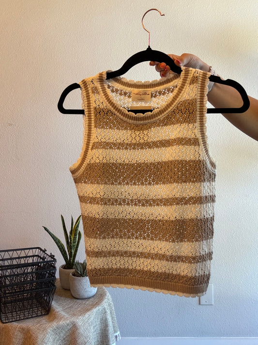 taupe and white striped knit top