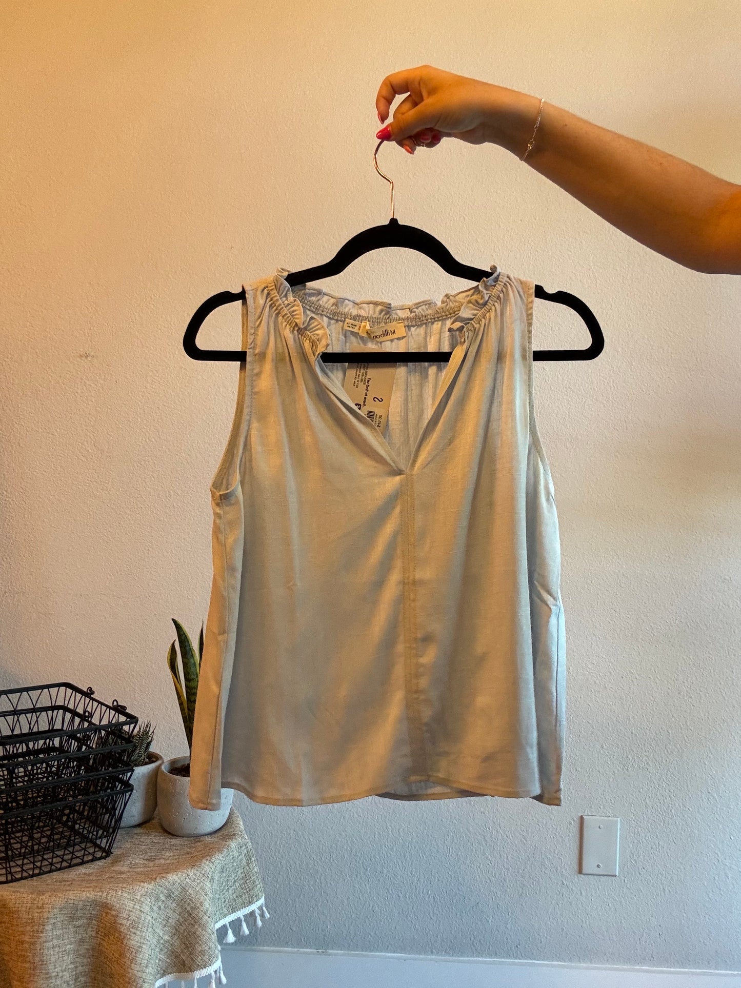 Lt Bl Frill Detailed Tank Top