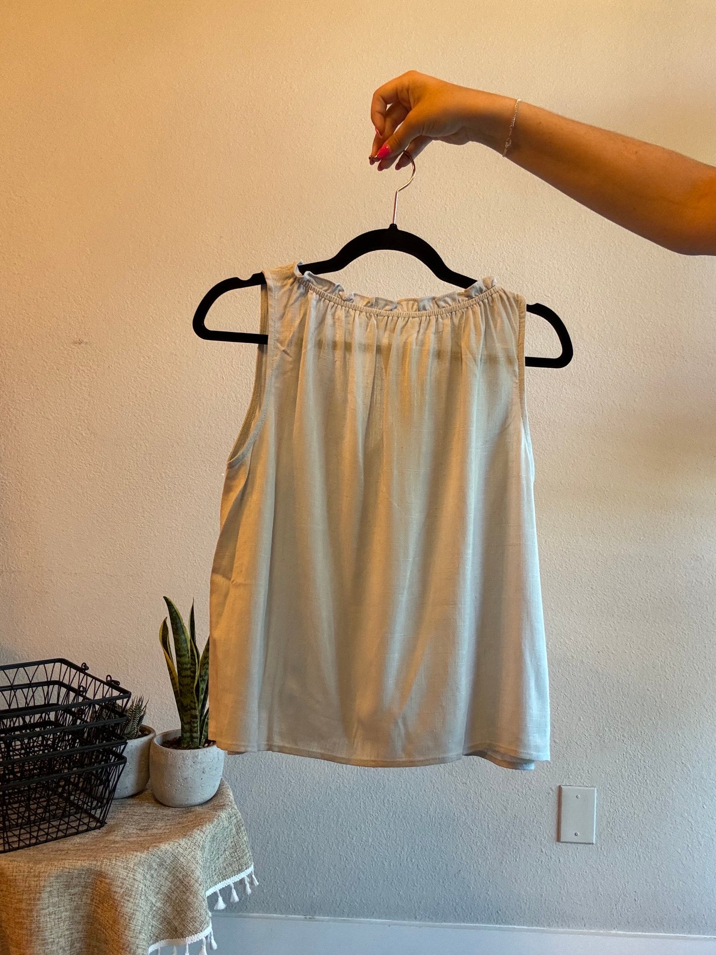 Lt Bl Frill Detailed Tank Top