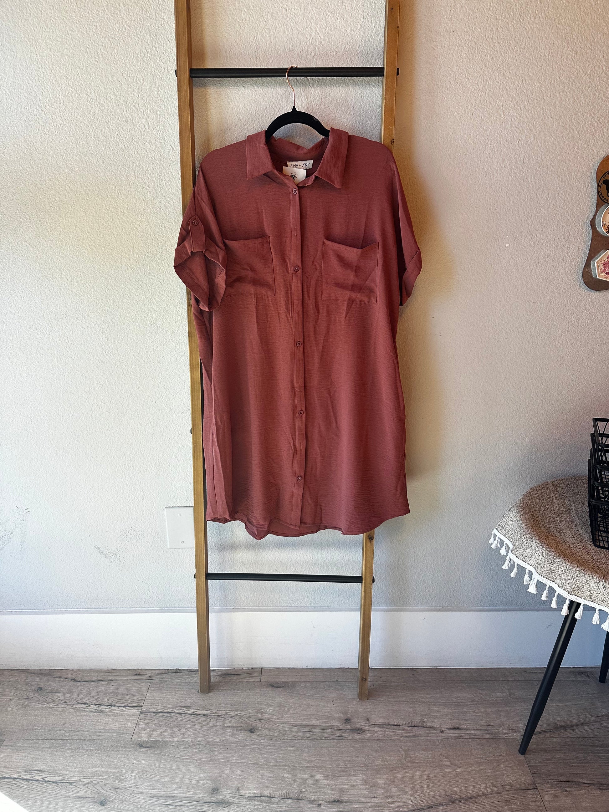 Button Up Woven Shirt Dress - 85 Local