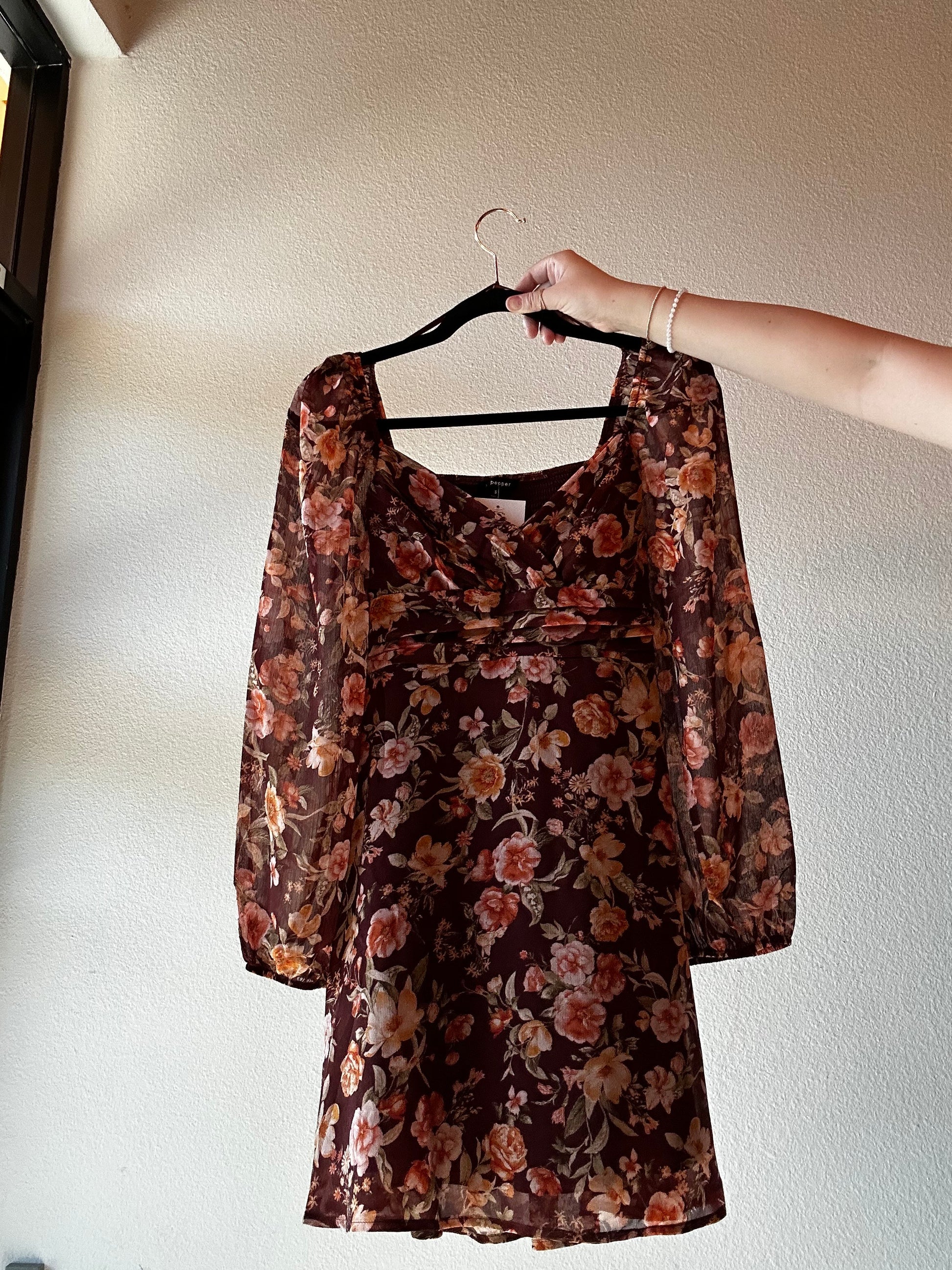 Burgundy Floral Mini Dress - 85 Local