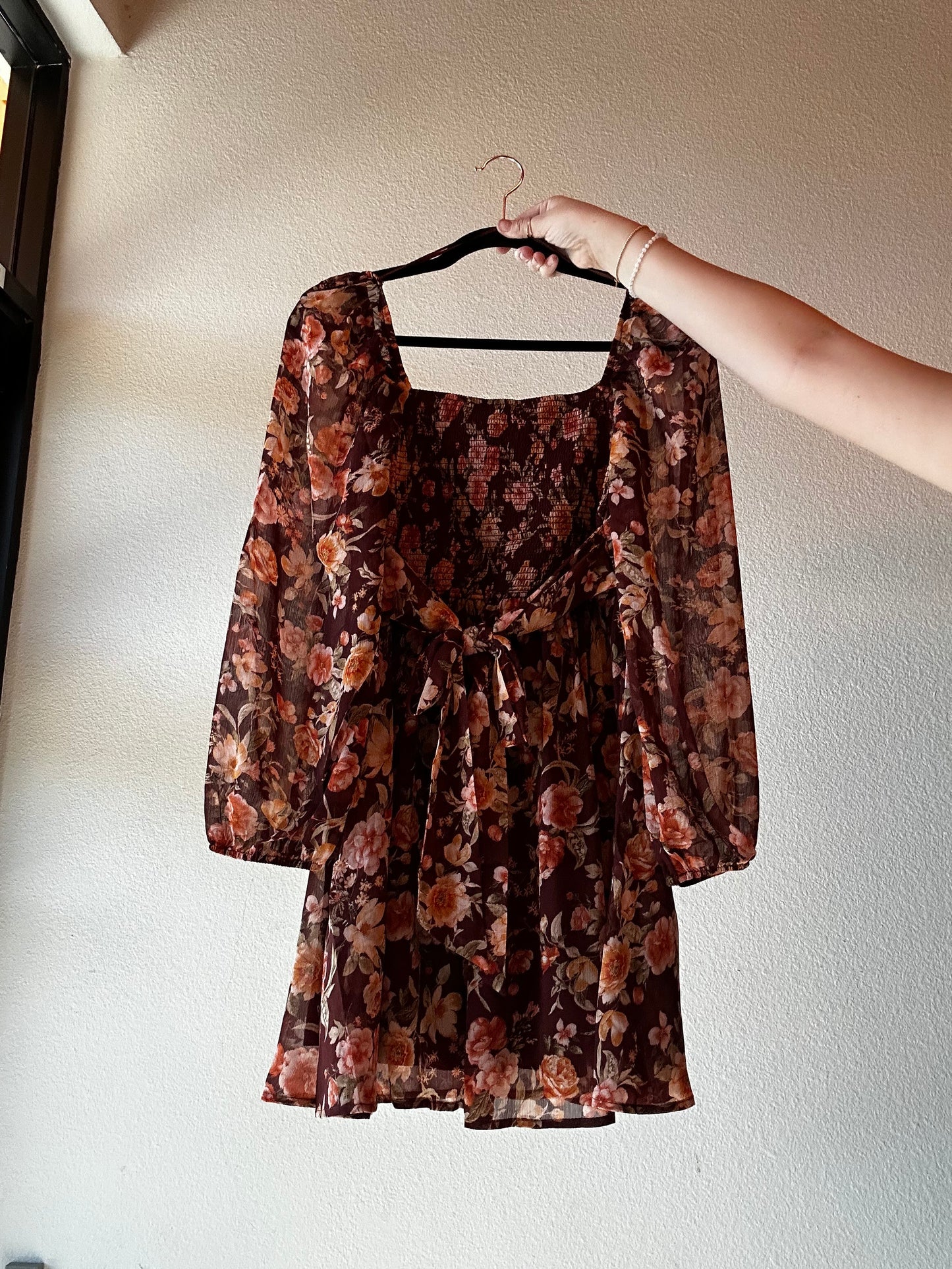 Burgundy Floral Mini Dress - 85 Local
