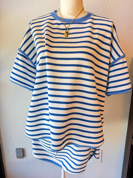 Royal White stripe matching top