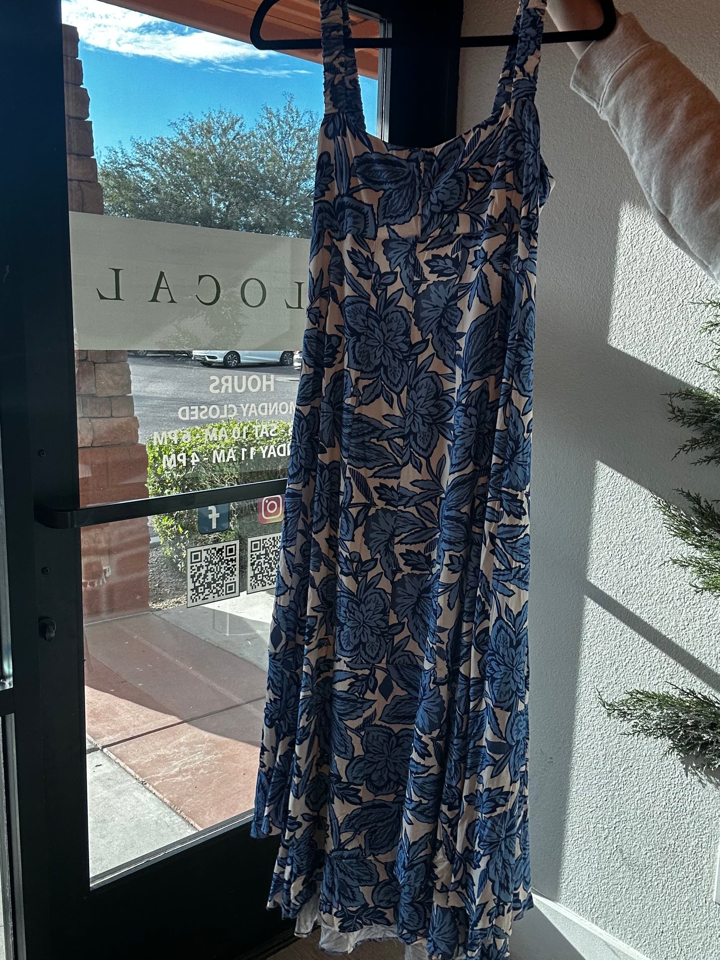 Floral Sq Neck Dress - Off Wht/Blue