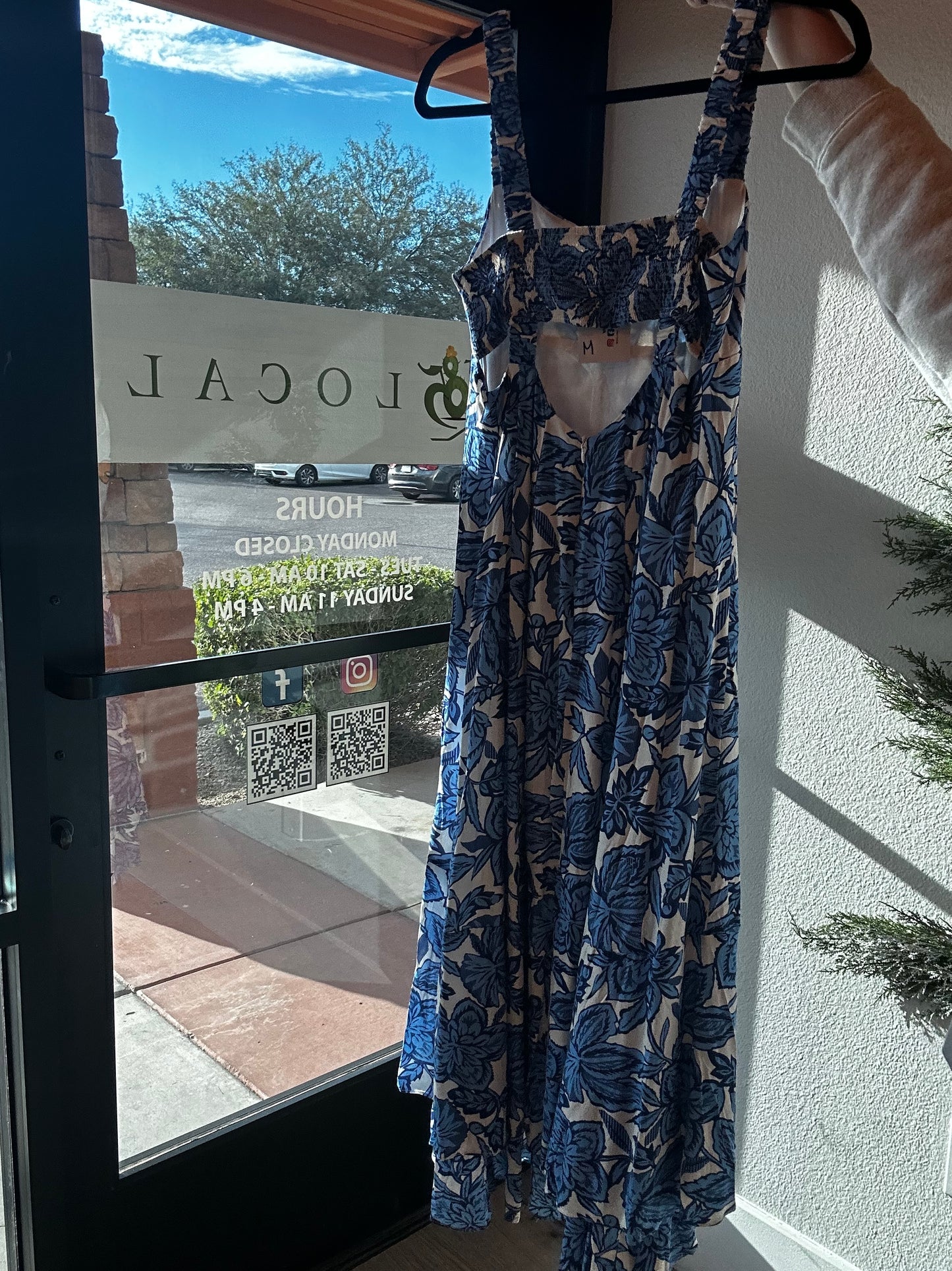 Floral Sq Neck Dress - Off Wht/Blue