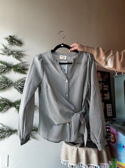 Side Wrap-Tie Button Up Blouse