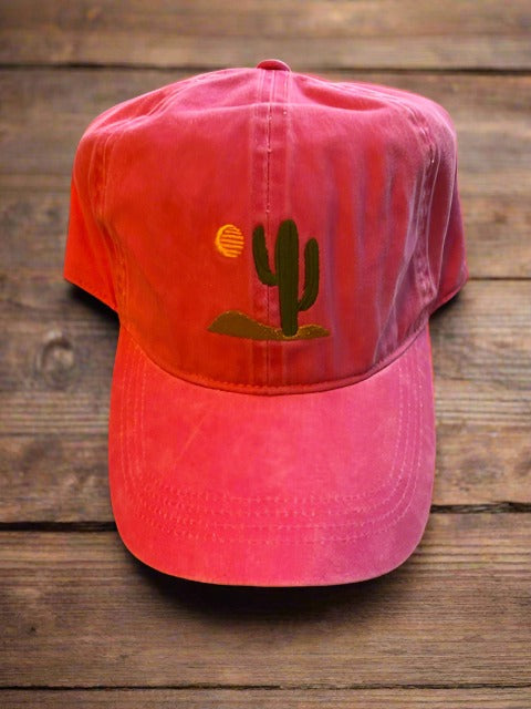 Hot Pink baseball hat with a cactus on it.