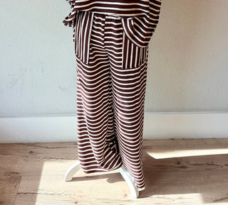 burgundy and white striped lounge pants