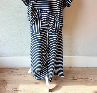 navy and white striped pants