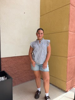 Navy Ruffle Top