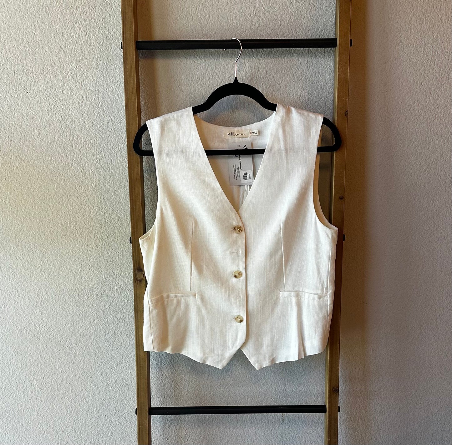 Linen Blend Button Down Vest - 85 Local