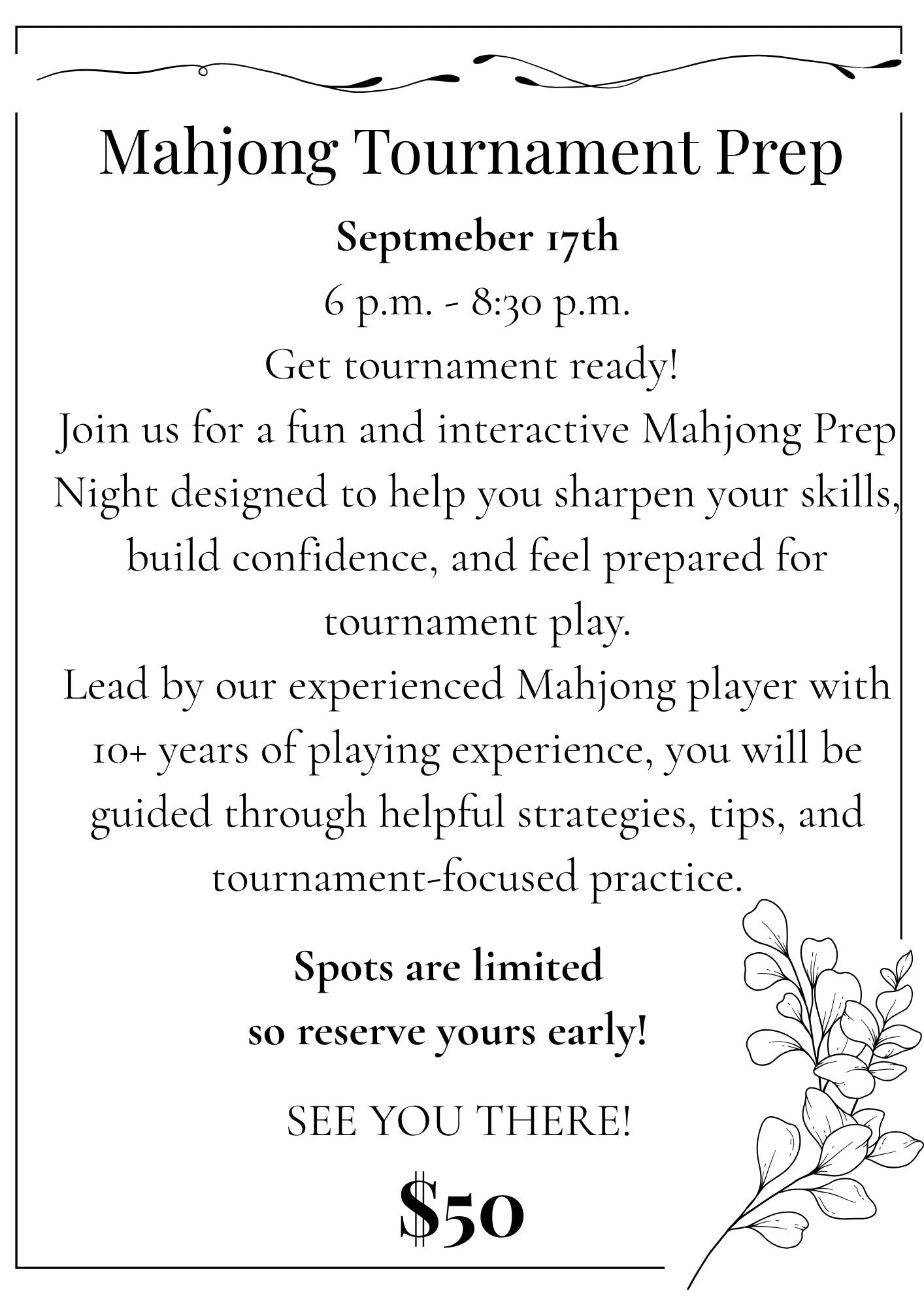 Mahjong Tournament Prep 9/17