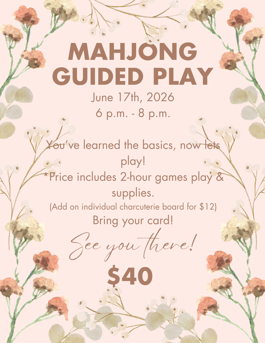 Invitation for Mahjong guided play event with floral design
