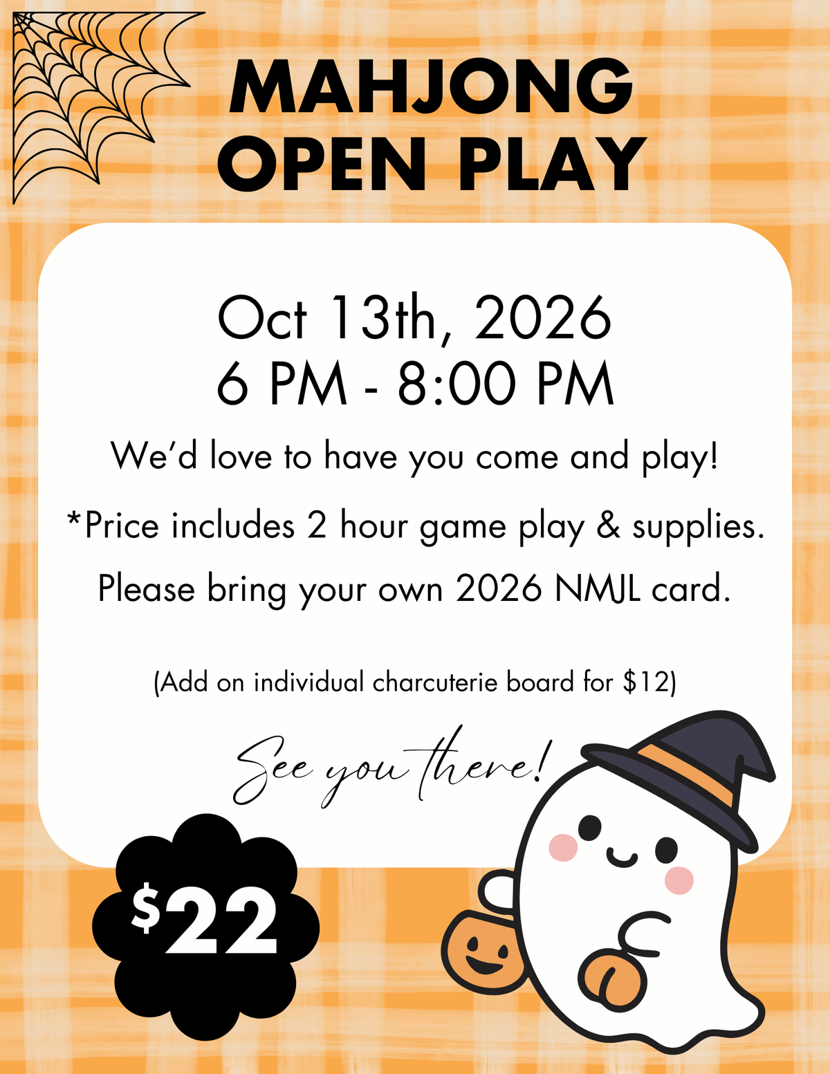 Mahjong Open play oct. 13th 6-6 85 local