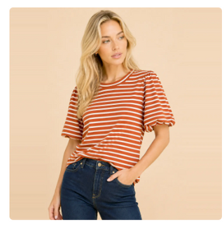 Striped top with puffed sleeves