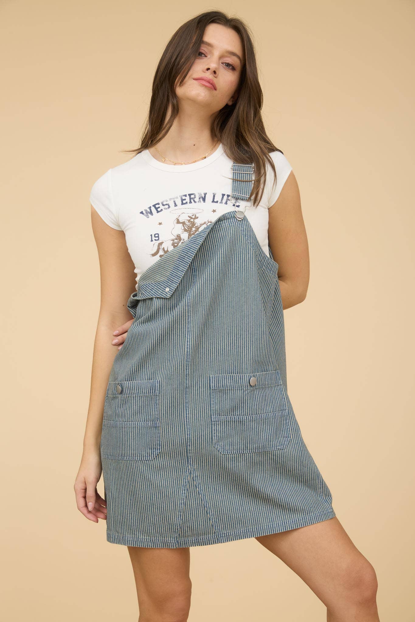 STRIPE OVERALL MINI DRESS - 85 Local