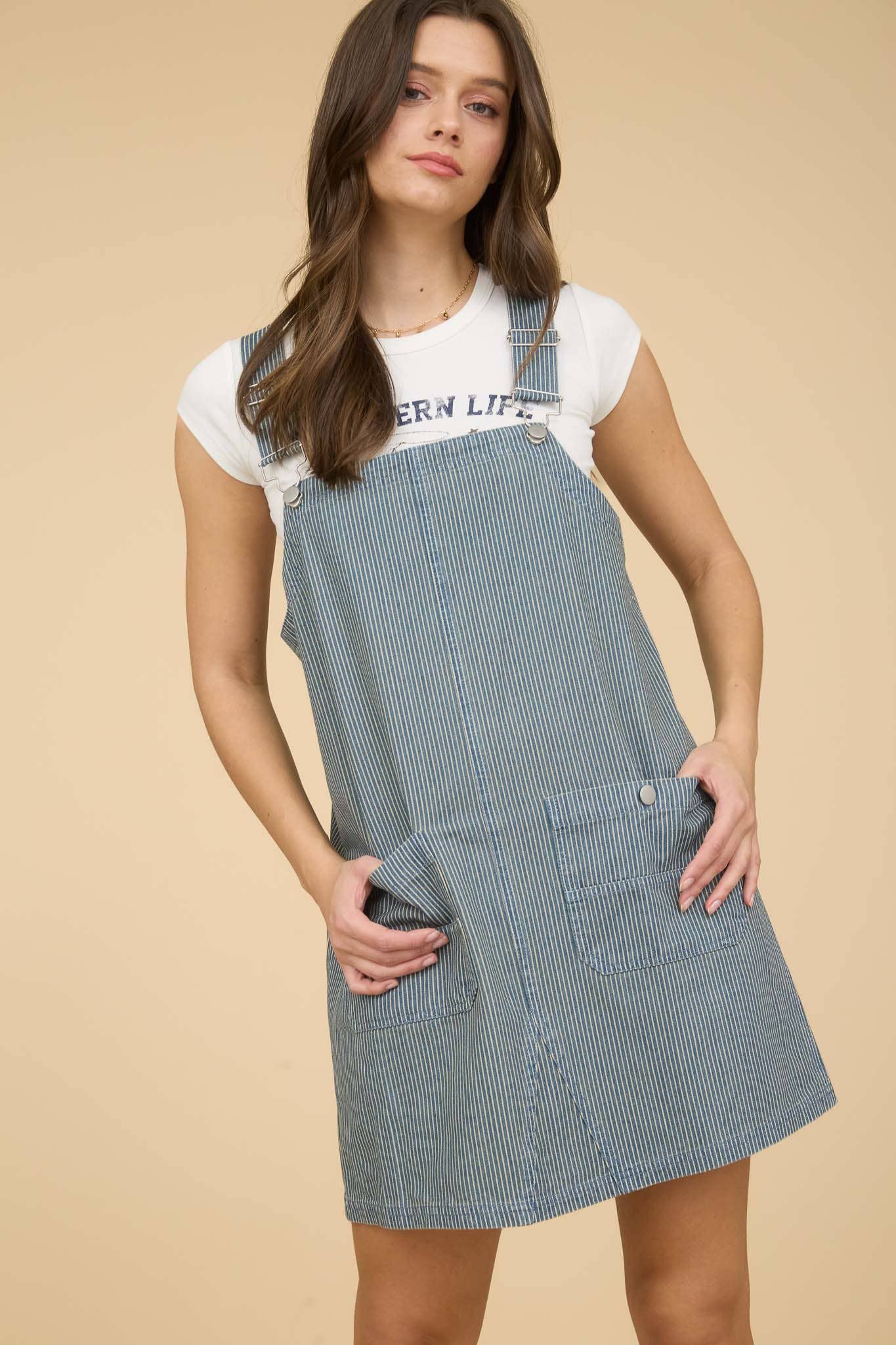 STRIPE OVERALL MINI DRESS - 85 Local
