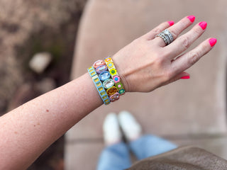 Enamel Stretch Bracelet - Large Oval Rainbow Stones - Olivia