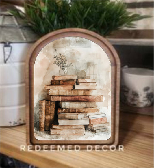 6x8 Arch Top Books Framed Art