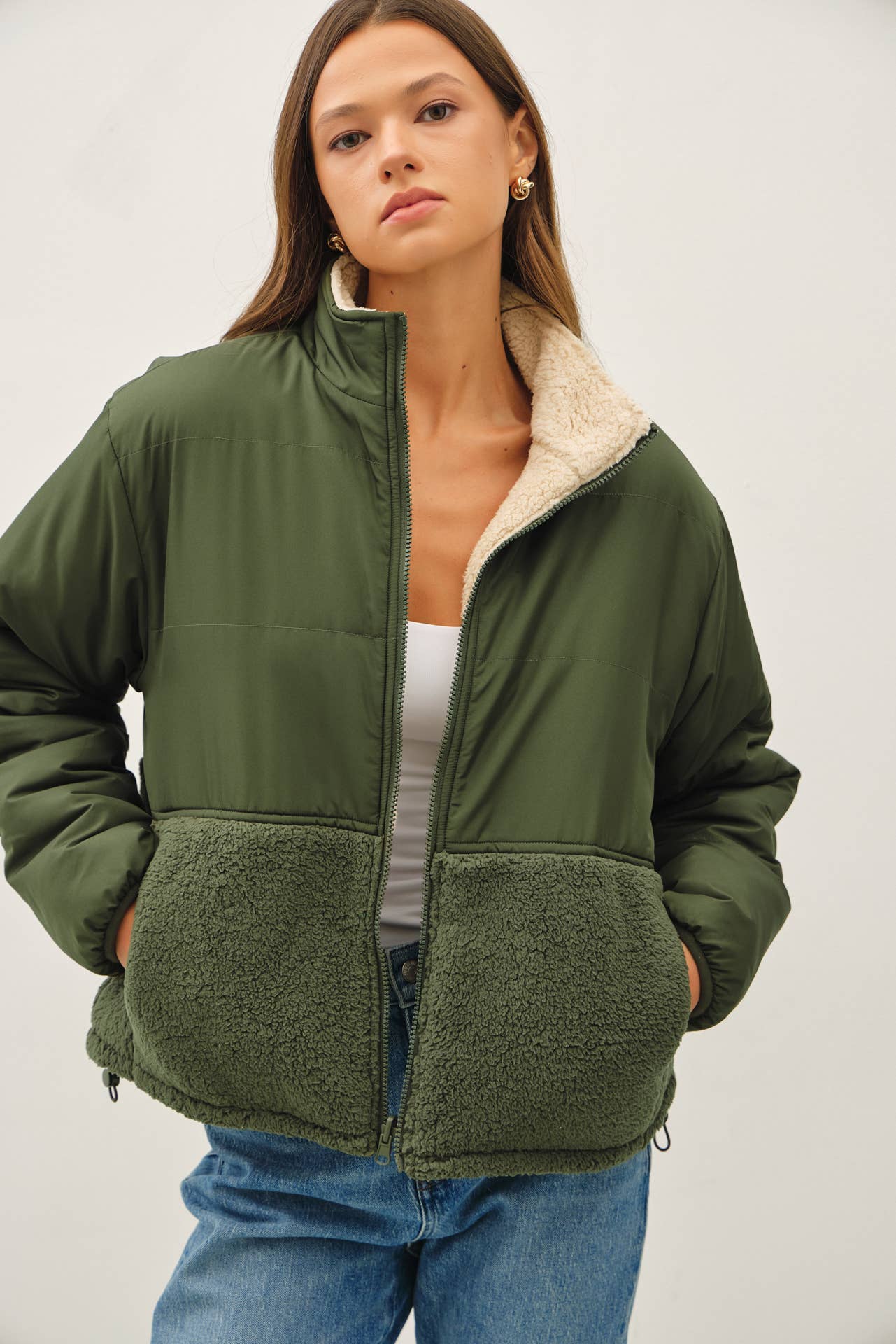 RIVERSIBLE SHERPA BLOCK PUFFER