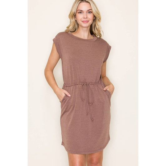 DRAWSTRING WAIST TERRY DRESS