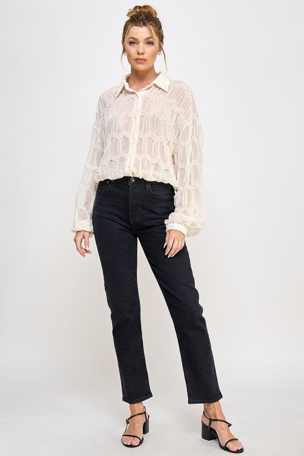 Romantic Sheer Long Sleeve Blouse - 85 Local