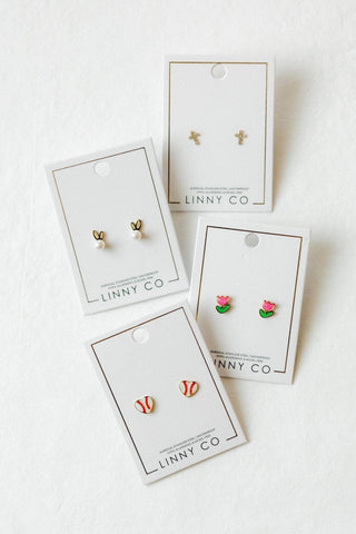 Screwback Stud Earrings - Baseball Gold