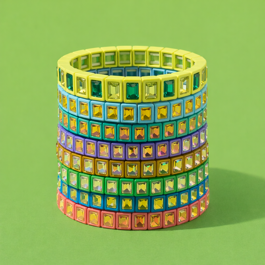 Enamel Stretch Bracelet - Small Gems - Penelope -Asst Colors