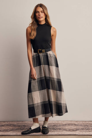 Mock Neck Mixed Media Plaid Midi Dress FD0068