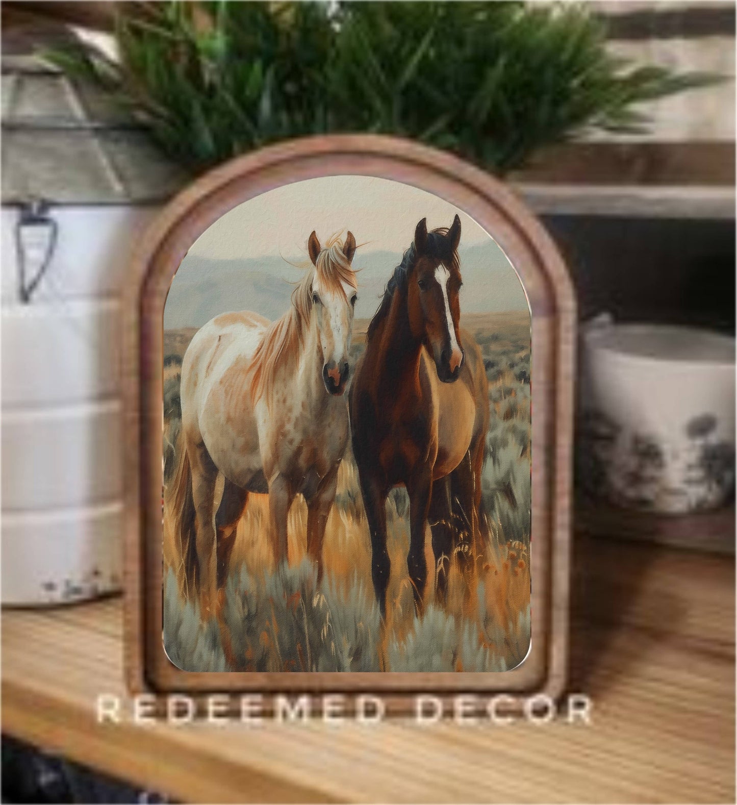 Arch Top Two Horses Framed Art