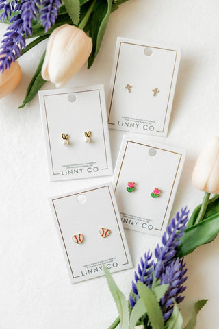 Screwback Stud Earrings - Baseball Gold