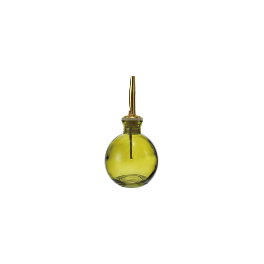 Crafted from durable olive green glass, this cruet features a bulbous silhouette topped with a gold-finished metal stopper, combining practical storage with decorative appeal. Perfect for Contemporary, Casual, Farmhouse, Cottagecore, and Boho interiors, it serves olive oil, vinegar, or specialty dressings with ease while enriching tabletops with color and texture.