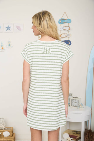 Textured Stripe Short Sleeve Knit T-Shirt Dress