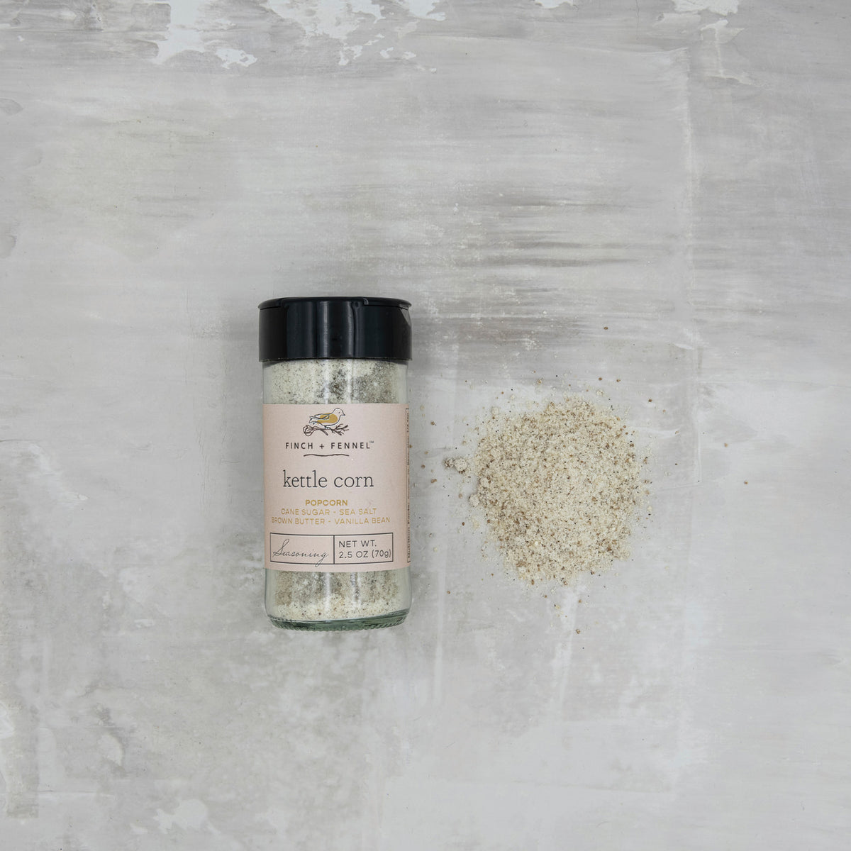 This small-batch 2.8 oz. Kettle corn popcorn seasoning gives customers an authentic, artisan-sourced option for a specialty assortment.