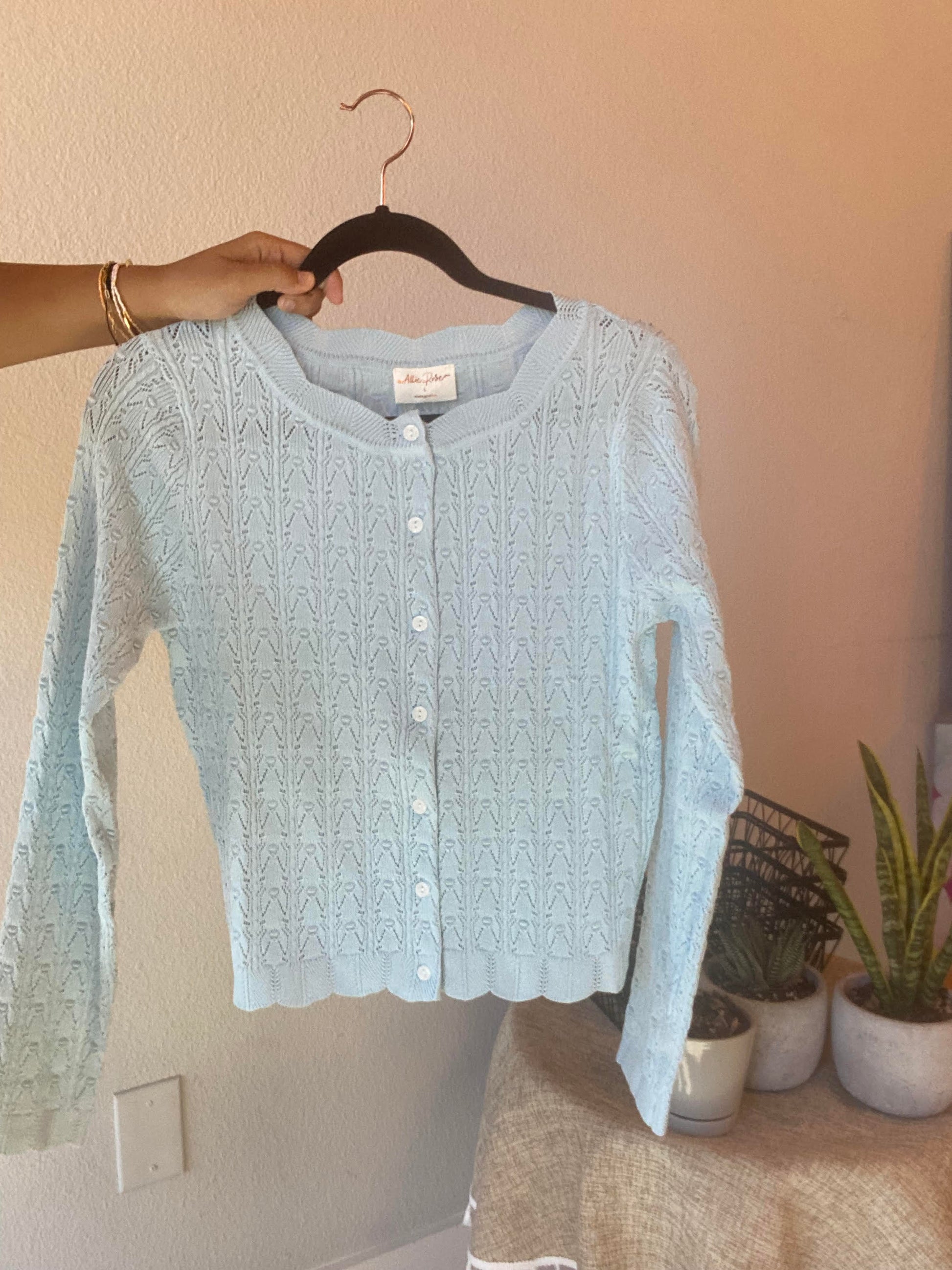  Soft Blue Knit Long Sleeve Cardigan
