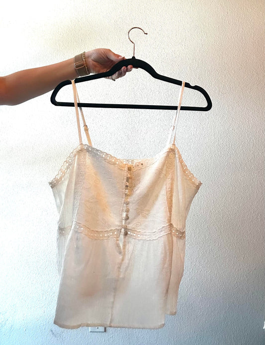 Eyelet Button Front Cami Top - Off White - 85 Local